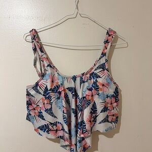 Floral Sleeveless Bathing Suit Top - Pink and Blue